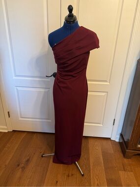 One-Shoulder Burgundy Evening Gown